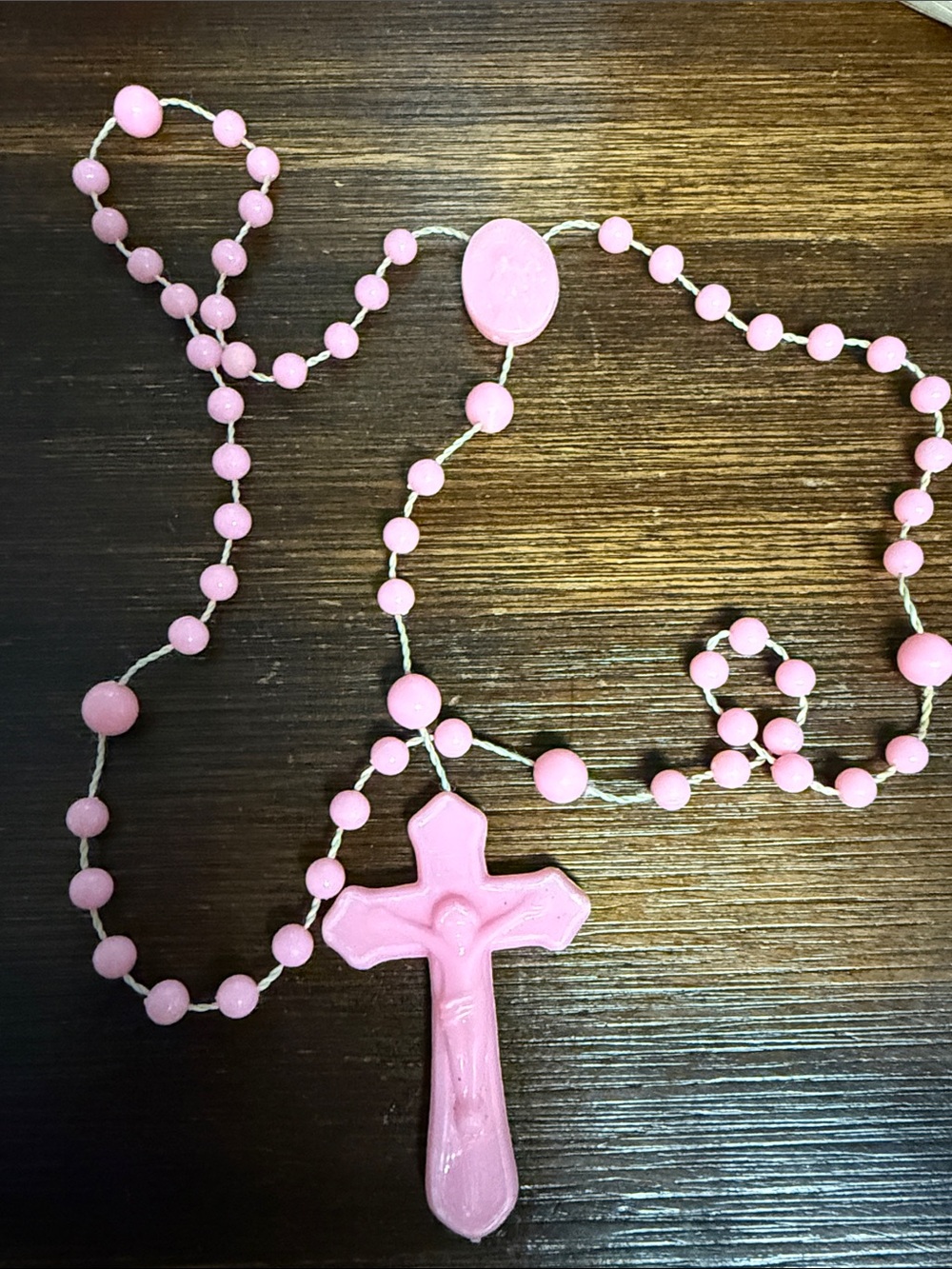 Pink Kids Rosary Necklace - Soft Pink Decorative Cross